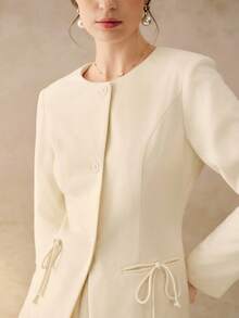 Cévolie 女士新款秋冬法式领结羊毛夹克和高腰阔腿短裤套装