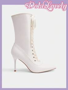Dola Lovely 洛丽塔哥特风格性感女士白色尖头高跟靴 - 白色 - 查看 6