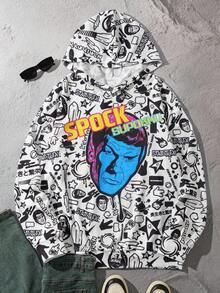 STAR TREK X SHEIN 男士图案连帽套头衫，秋季 - 白色 - 查看 1