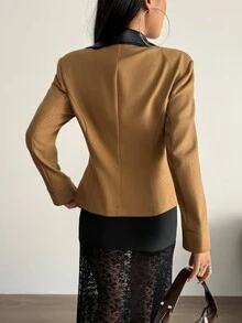 Modelyn Women's Woven Khaki Long Sleeve Fitted Flared Casual Jacket, Suitable For Dating And Outings, Autumn - Khaki - View 2