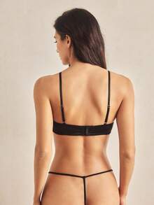 Charlaine 1pc Black Underwired 3/4 Cup Lace Trim Bra, Women's Lingerie Bra For Everyday, Office, Casual, Sensual - Black - View 3