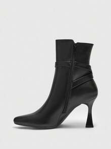 CUCCOO BIZCHIC 女士时尚百搭通勤高跟踝靴 - 黑色 - 查看 9