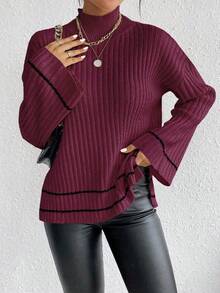 EMERY ROSE Suéter holgado de cuello alto, de manga larga y hombros caídos, de estilo informal para mujer, para otoño - Burdeos - Ver 5