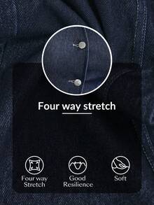 Flexra 女式圆领单排扣修身牛仔背心 - 深色水洗藍 - 查看 7