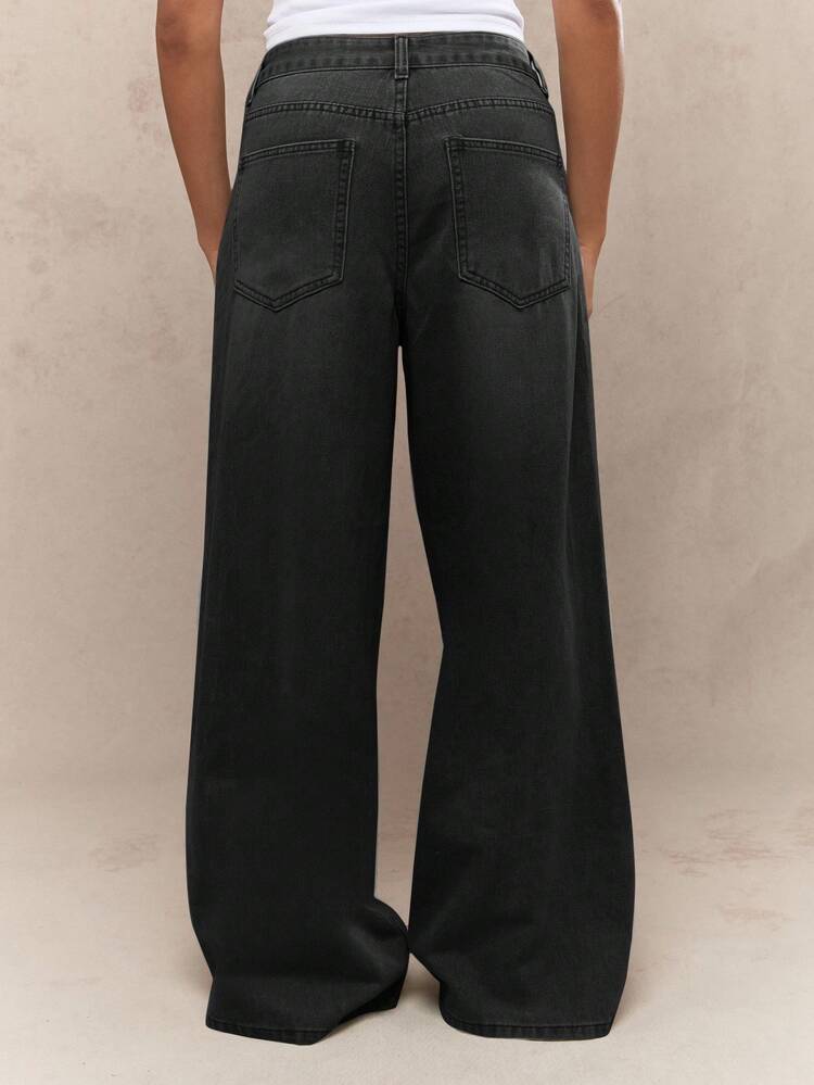 MISSGUIDED Wide Leg High Waisted Denim Pants Palazzo Cut Retro Style Y2k Fashion Baggy Jeans Loose Fit Relaxed Fall Winter Casual Everyday Wear