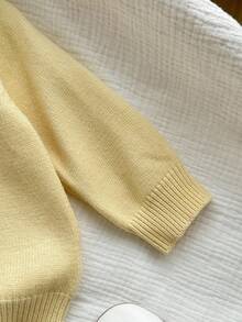 SHEIN 女宝宝纯色圆领长袖休闲针织开衫，秋季 - 黃色 - 查看 5