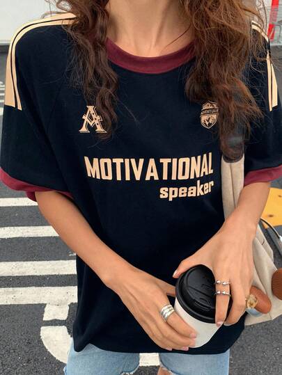 DAZY T-shirt décontracté ample à manches courtes rayé vintage pour femmes, été