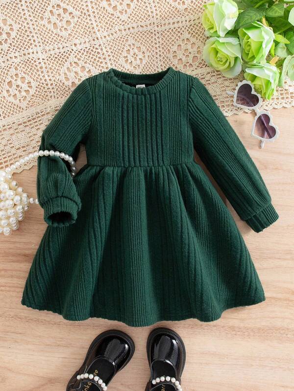 SHEIN Babygirl Casual Knit Long Sleeve Top, Versatile In Olive Green Fall Winter