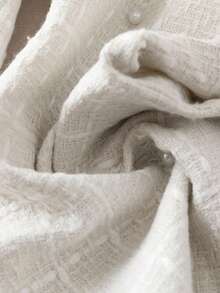 GlowEve 女款2025秋冬新款粗花呢泡泡珍珠经典腰部办公室休闲西装外套 - 白色 - 查看 6