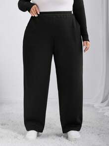 SHEIN CURVE+ Quần ống đứng lót len ấm áp mùa đông cho nữ cỡ lớn - màu đen - Xem 5