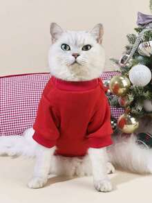 PETSIN 1件宠物圣诞主题羊毛红色运动衫 - 紅色 - 查看 4