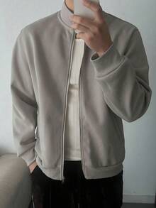 DAZY 男士纯色基本款运动衫、卫衣和夹克（冬季） - 淺灰色 - 查看 3