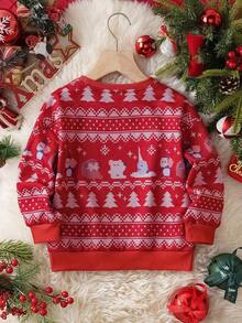 ELF X SHEIN Sudadera holgada con estampado de dibujos animados y navideños, de hombros caídos, para niña, estilo casual, otoño/invierno