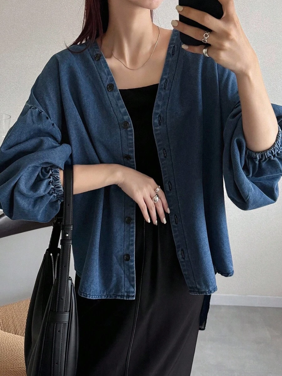 FRIFUL 女士休闲宽松纽扣长袖牛仔夹克