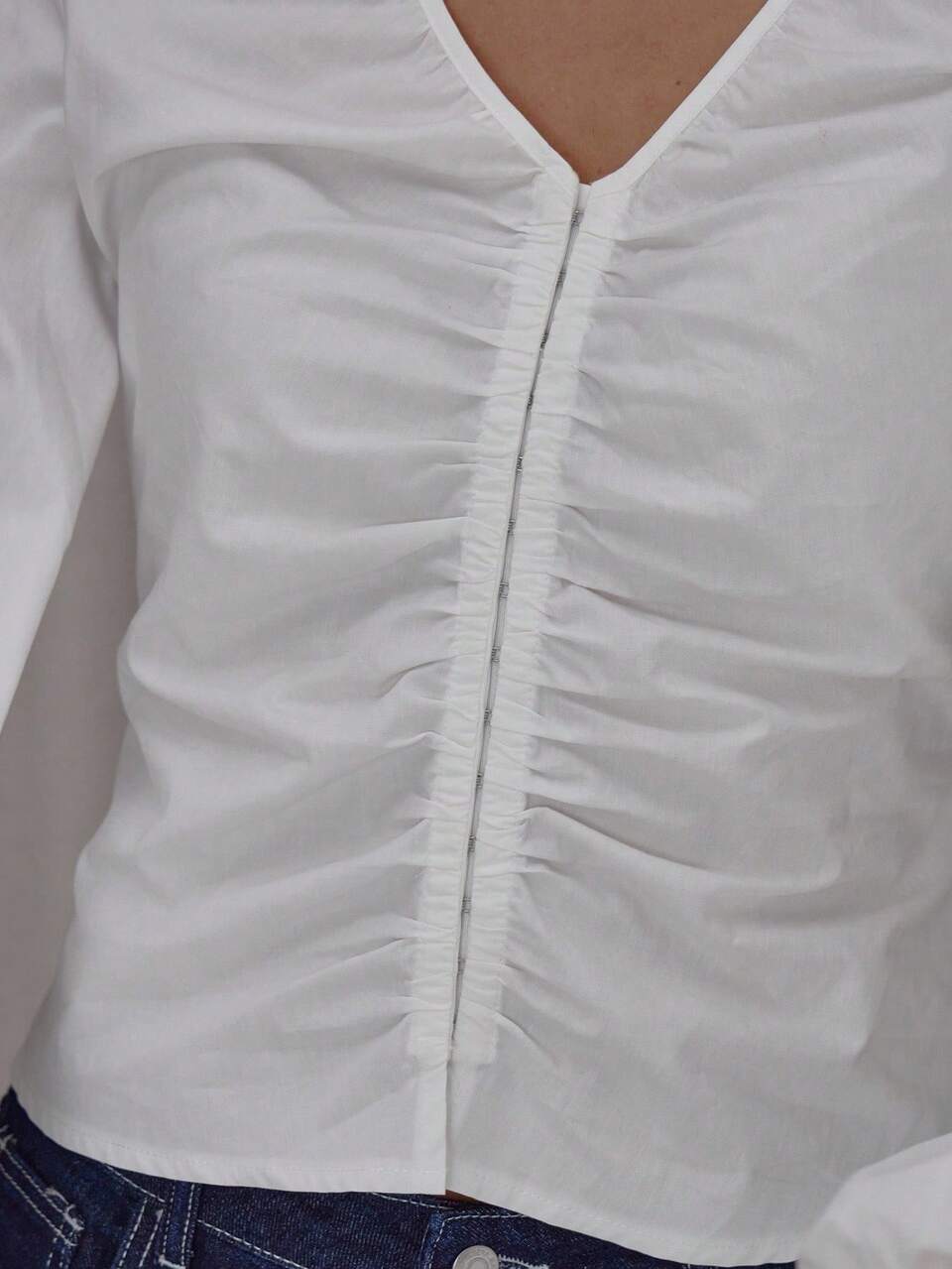 Deep V Front Ruched Hook And Eye Balloon Sleeve Fitted Blouse Cute Classy Sexy Streetwear Fall Autumn Night Out  Party Spring Summer Holiday