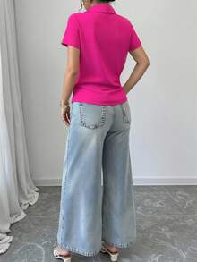 Elenzga Chemise boutonnée à manches courtes avec imprimé mode fille femme, hauts à manches courtes