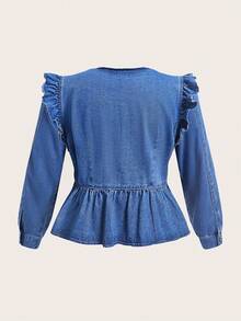 SHEIN MOD Plus Size Women Casual Tie Front Blouse - Medium Wash - View 2