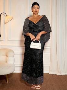 Allurite Abito aderente da donna elegante con decorazione in rete metallica nera di taglia curvy - nero - Visualizzare 5