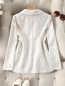 GlowEve 女款2025秋冬新款粗花呢泡泡珍珠经典腰部办公室休闲西装外套 - 白色 - 查看 2
