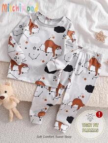 2pcs Infant/Toddler Boys' Khaki Cartoon Sloth Print Long Sleeve Bodysuit & Pants Pajama Set - Khaki - View 2