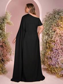 SHEIN Belle Plus Size Elegant Romantic Yellow Asymmetric-Shoulder Asymmetric Sleeve Ruffle Mermaid Hem Long Sleeve Dress, Suitable For Evening Party, Date, Vacation, Ball, Wedding, Bridesmaid