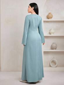 Veilorie Women's Simple Solid Color Long Sleeve Arabic Dress For Daily Wear - Green - View 3