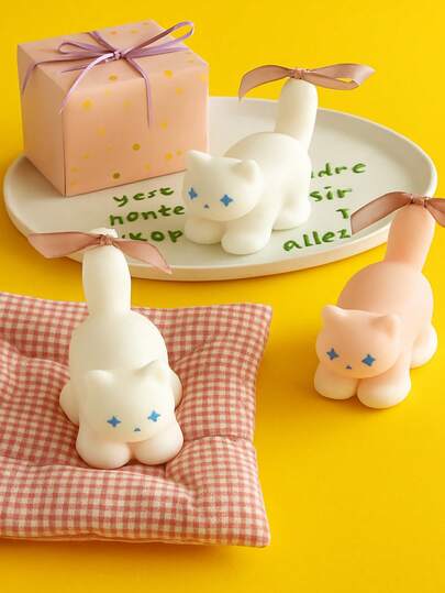 Joivida 1PC 猫形夏季多巴胺全精炼石蜡 | 大豆蜡可爱手工摆件 | 节日礼品纪念品创意香薰蜡烛 | 派对、家具、卧室用品