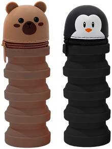 Estuche con soporte para bolígrafo expandible con diseño de animales lindos de dibujos animados, útiles escolares, de vuelta a la escuela - Multicolor - Ver 12