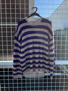 DAZY Kontraststreifen lockerer Rundhals Langarm lässiger Pullover Strickpullover für Frauen, Herbst/Winter Y2k Schule - Blau - Übersicht 7