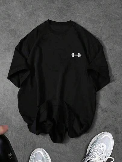 Sport MetroGents 男士杠铃印花宽松圆领短袖运动T恤