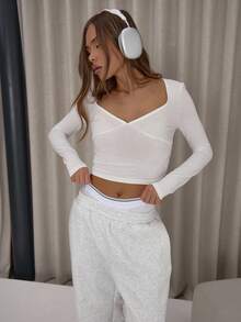 MUSERA Sweetheart Neck Cap Long Sleeve Top Classy Cute Sexy Streetwear Fall Autumn Night Out Holidays Party Spring Summer - White - View 5