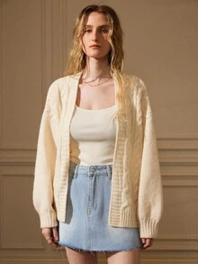 Écloséra Váy denim nữ Túi Hem thô Dây kéo màu trơn - Màu xanh lam - Xem 4