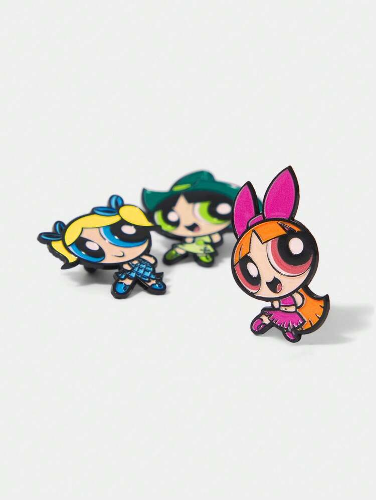 THE POWERPUFF GIRLS X SHEIN 女士可爱卡通胸针，日常佩戴 - 彩色 - 查看 4