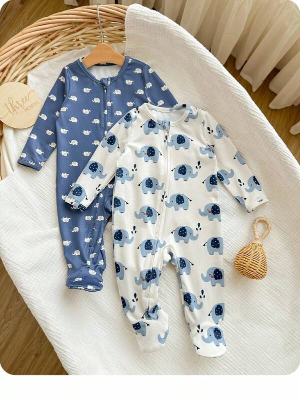 2pcs Newborn Baby Boy Cute Cartoon Knitted Long Sleeve Romper Pajamas Set Fall Winter
