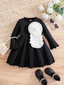 Babygirl Elegant & Cute Casual Black Long Sleeve Knit Dress, Mommy And Me Matching Outfits (2 Pieces Sold Separately) Fall Winter