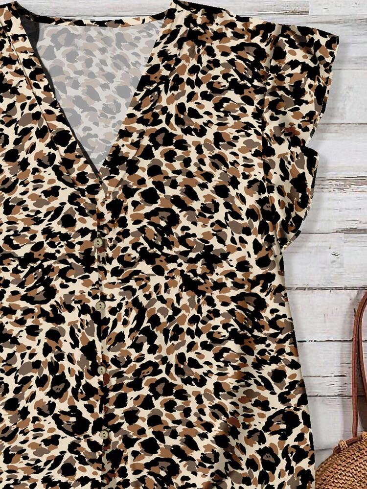 Ditsy Floral Women's Casual Shirt, Suitable For Summer Leopard Print Blouse Leopard Print Top Animal Print Top Cheetah Print Top Women Sleeveless Tops