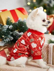 PETSIN 圣诞可爱印花大红猫狗保暖宠物1件装 - 紅色 - 查看 9