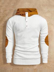 Manfinity NXTstreet Hanorac bărbătesc casual, tricotat în culori contrastante, cu jumătate de nasture, toamnă, iarnă - Multicolor - Vizualizare 3