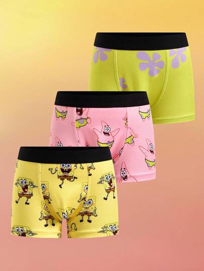 SpongeBob SquarePants | SHEIN Boxers courts pour garçon avec motif de dessin animé et bordure contrastée