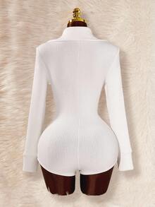 Amplova 女式纯色长袖单排扣休闲翻领连体裤白色连体衣女式白色连体衣女式紧身衣 - 白色 - 查看 2