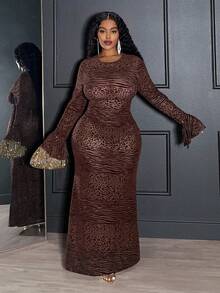 Veslaya فستان ماكسي طويل بأكمام واسعة وطبعات حيوانية بنية، طراز كلاسيكي رومانسي أنيق وكلاسيكي للنساء، مناسب للارتداء في المكتب، اليومي، المواعيد، الخروج، الحفلات، مقاسات كبيرة