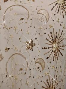 SHEIN BAE Party Nightclub Banquet Pattern Embroidery Sequins Shiny Fishtail Elegant Women's Long Skirt, White Skirt,Party Skirt,Elegant Women's Skirt,,Valentine's Day,Valentine Outfits For Women - Apricot - View 6