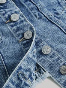 SHEIN PETITE Women's Casual Front Button Cropped Denim Top