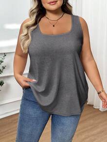 SHEIN CURVE+ Modisches, luftiges und bequemes ärmelloses T-Shirt Tanktop für Damen in Große Größen