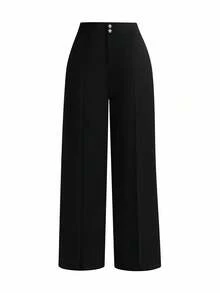 SHEIN PETITE Quần đi làm thường ngày cho nữ nhỏ nhắn có nút hoa bất đối xứng - màu đen - Xem 5