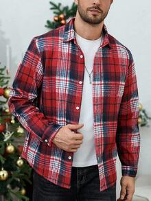 Manfinity CasualCool 男士格纹长袖单排扣休闲外套，秋季 - 彩色 - 查看 5