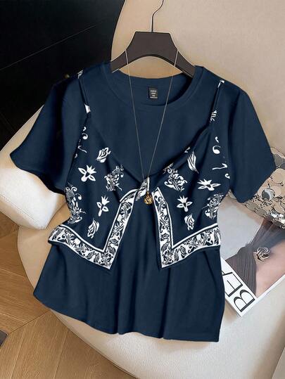 GlowEve CURVE 大码女式夏季花卉印花短袖T恤