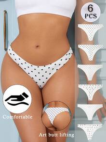 SHEIN 6pcs Women's Comfortable Tummy Control, Waist Cinching, Butt Lifting Printed Low-Rise Briefs - Black and White - View 2