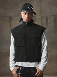 AXEPEAK Áo vest nam không tay đơn sắc tối giản, thường ngày, mùa thu, mùa đông - màu đen - Xem 4