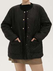 Chiquease Áo khoác đệm nhung kẻ chần bông hình thoi cỡ lớn cho nữ cỡ lớn - màu đen - Xem 4